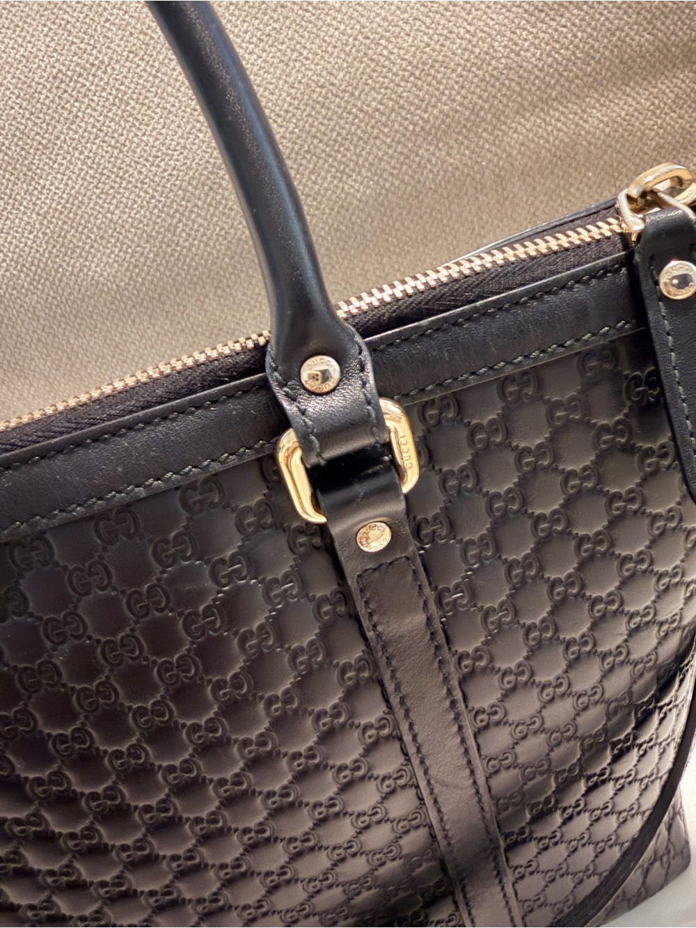 Microguccissima Gucci Black Leather GG Embossed Satchel - Picture 7 of 13